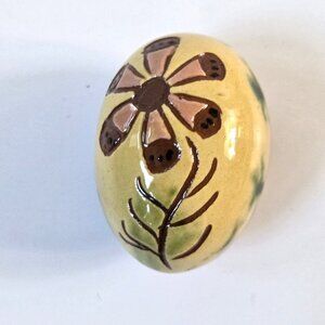 Vintage Lester Breininger Redware Pottery Sgraffito Flower 2.5" Egg Folk Art